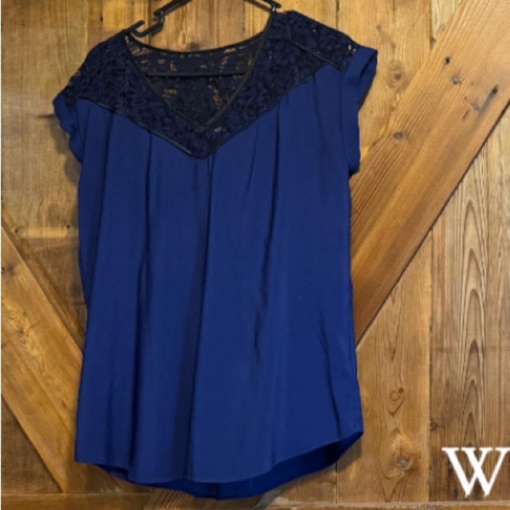 Express Navy Top with Lace Accents